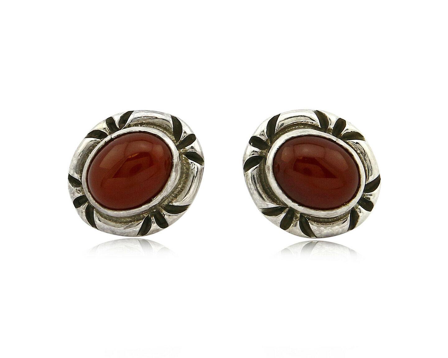 Navajo Hand Stamped Natural Mined Cornelian .925 SOLID Silver Stud Earrings