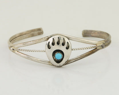 Navajo Paw Bracelet 925 Silver Blue Turquoise Native American Artist C.80's