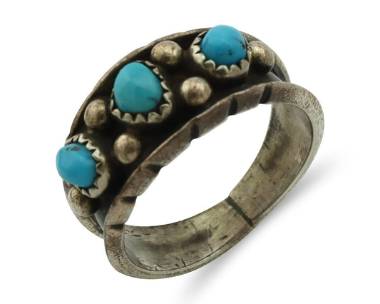 Zuni Ring .925 Silver Natural Sleeping Beauty Turquoise Signed MZR C.80's
