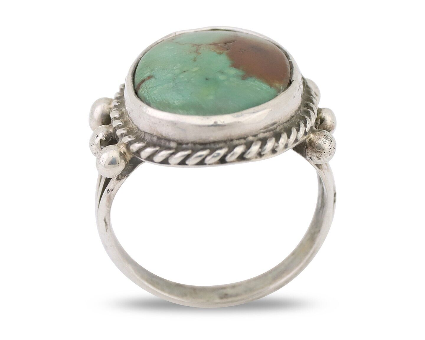 Navajo Ring 925 Silver Natural Green Turquoise Artist Signed MC C.80's