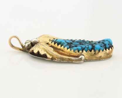Navajo Pendant Sterling Silver & Gold Natural Blue Turquoise signed Virgnina C