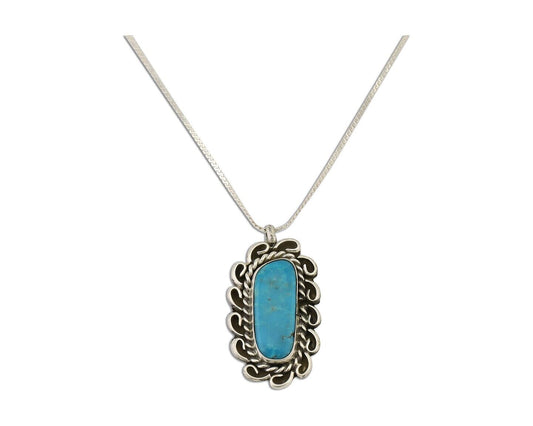 Navajo Necklace Pendant 925 Silver Turquoise Artist Signed JH C.80's