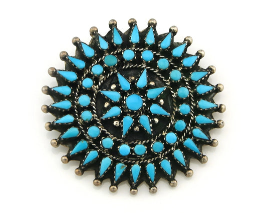 Navajo Handmade Pin Sterling Silver Turquoise Vintage Artist Signed LMB
