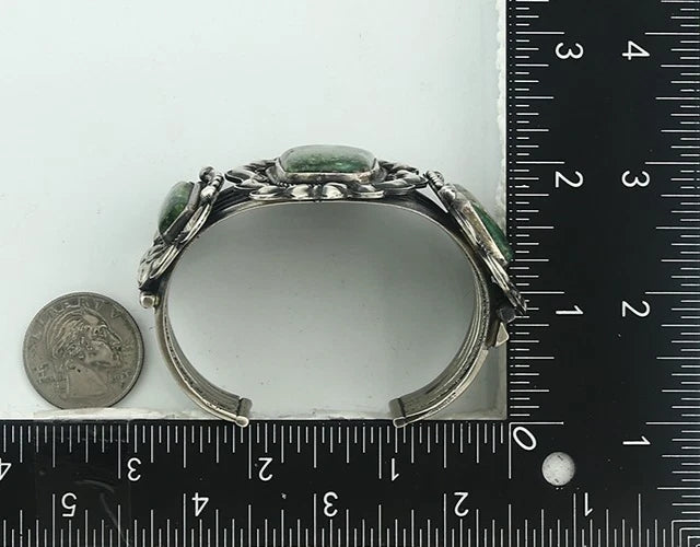 Navajo Cuff Bracelet Sterling Silver Turquoise Vintage Signed Kirk Smith