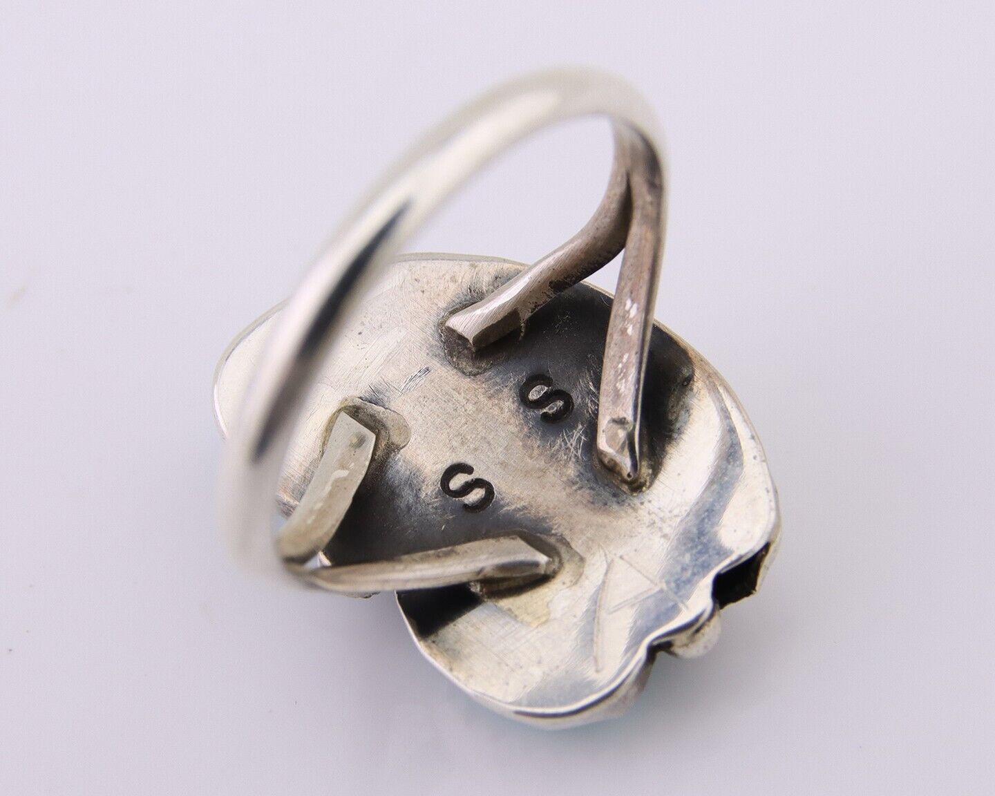 Navajo Handmade Ring 925 Silver Natural Turquoise Signed SS C.80's