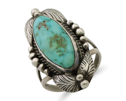 Navajo Ring 925 Silver Natural Blue Turquoise Artist Signed GR HEART C.80's