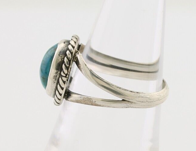 Navajo Ring 925 Silver Kingman Turquoise Native American Artist C.80's