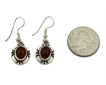 Navajo Hand Stamped Natural Mined Cornelian .925 SOLID Silver Dangle Earrings