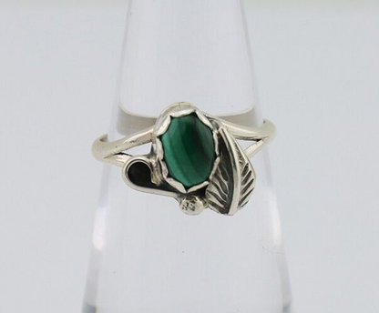 Navajo Handmade Ring 925 Silver Natural Malachite Native Artist Size 4.75 C.80's