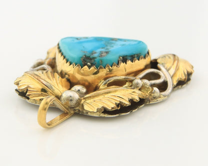Navajo Pendant Sterling Silver & Gold Natural Blue Turquoise Signed Virgnina C