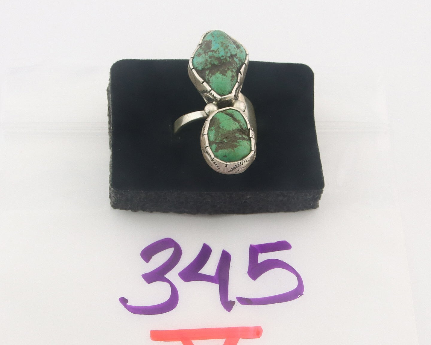 Vintage Navajo Ring 925 Sterling Authentic Turquoise Handmade Size 8.0