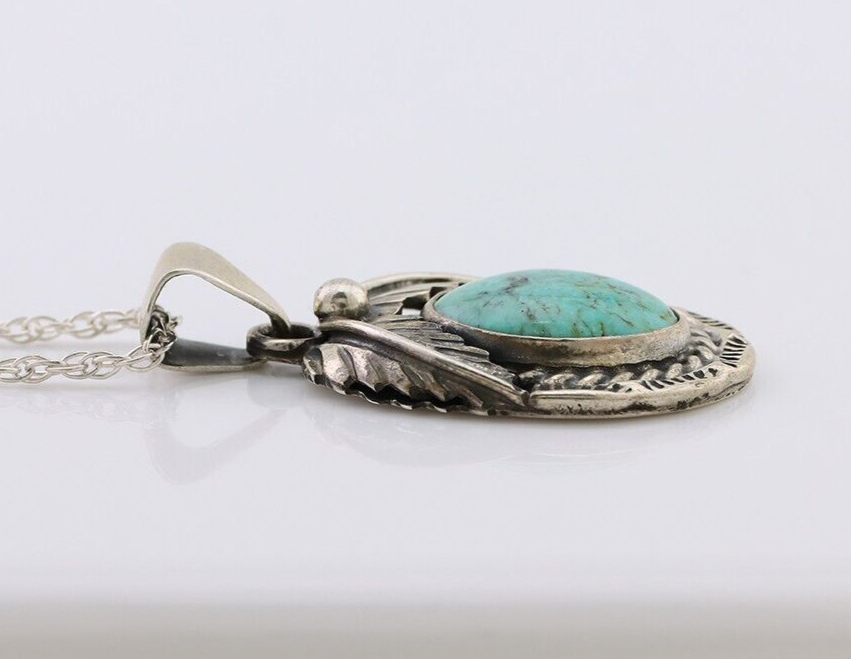 Navajo Natural Turquoise Necklace 925 Silver Artist Signed SunRise C.80's
