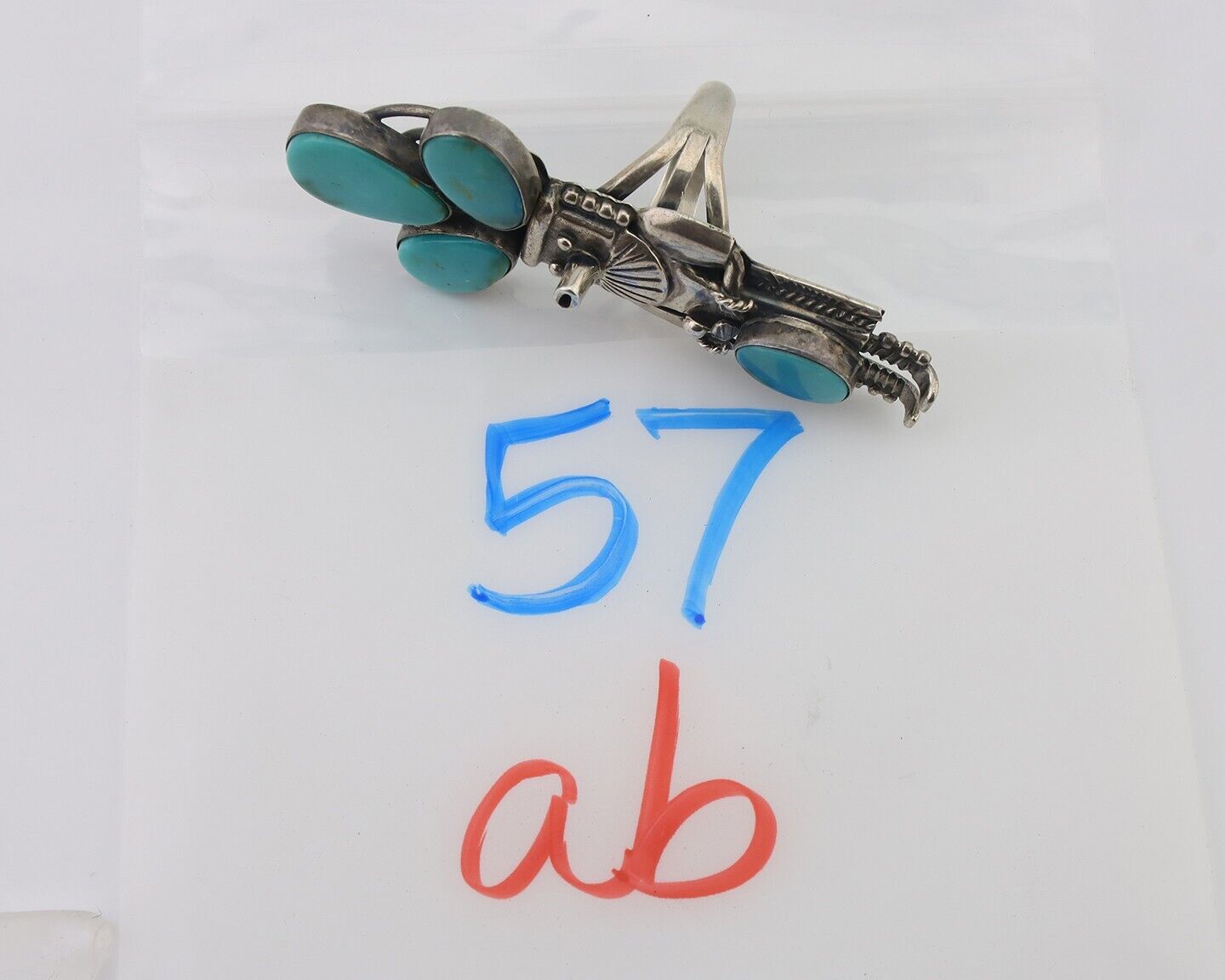 Navajo Kachina Ring 925 Silver Turquoise Artist Signed Broken Arrow C.80's