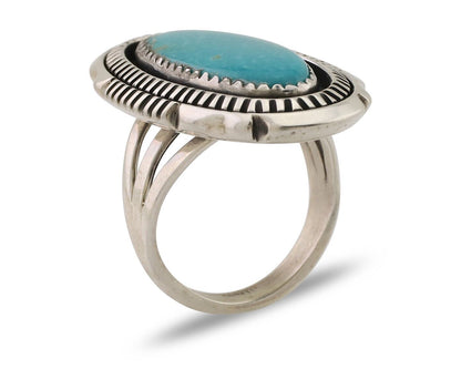 Navajo Hamdmade Ring 925 Silver Southwest Turquoise Signed V C.80's