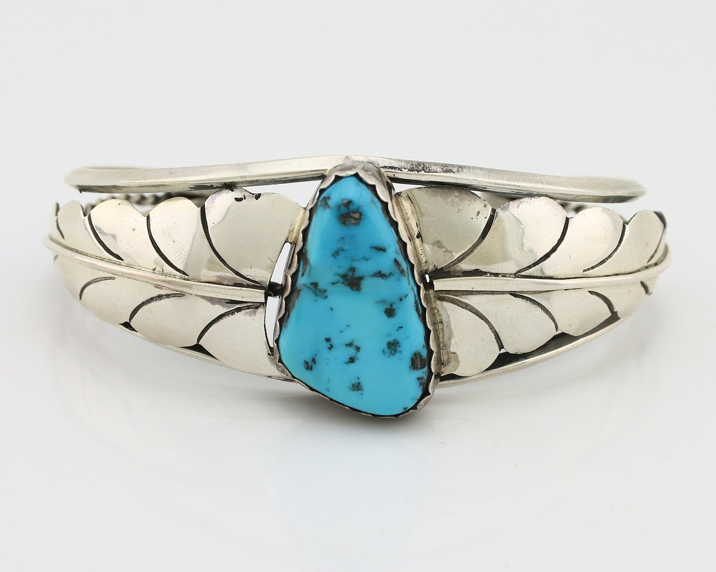 Navajo Bracelet 925 Silver Sleeping Beauty Turquoise Native American Artist C80s