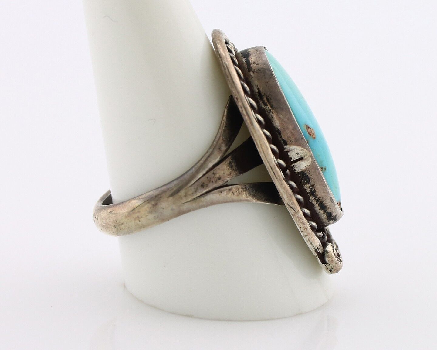 Navajo Ring 925 Silver Blue Turquoise Native American Artist C.80's