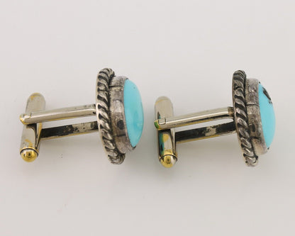 Navajo Cufflinks 925 Silver Native American Natural Turquoise C.80's