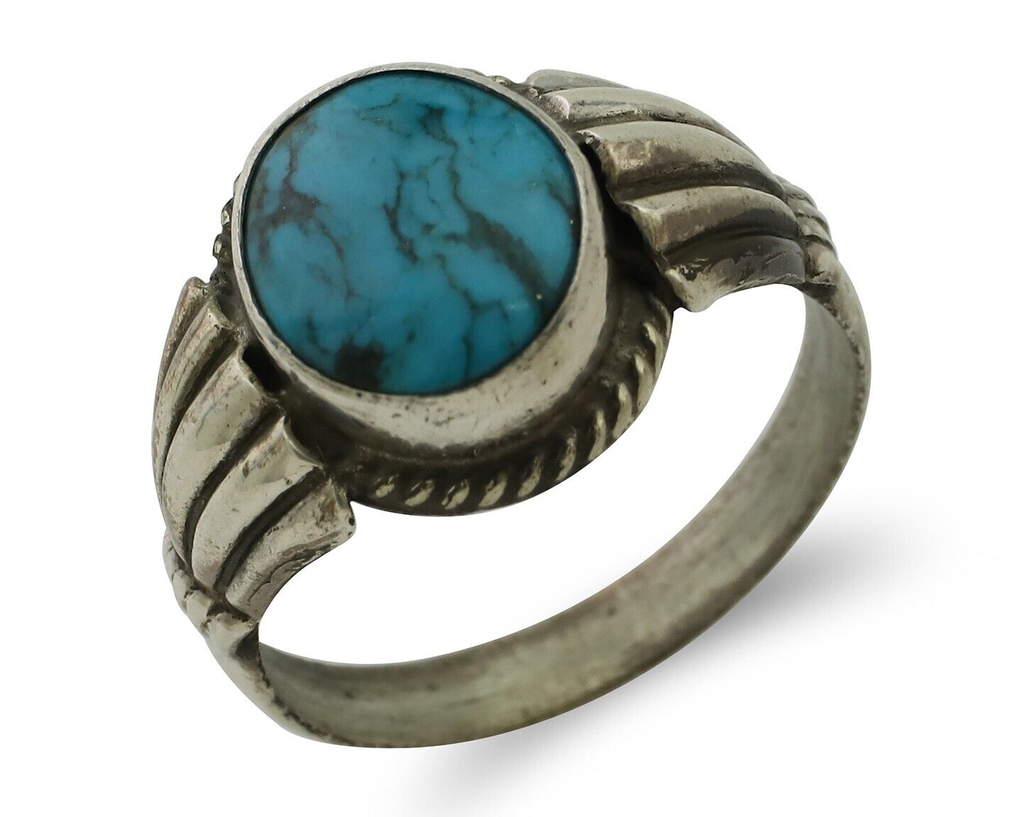 Navajo Handmade Ring 925 Silver Blue Turquoise Native American Artist C.80's