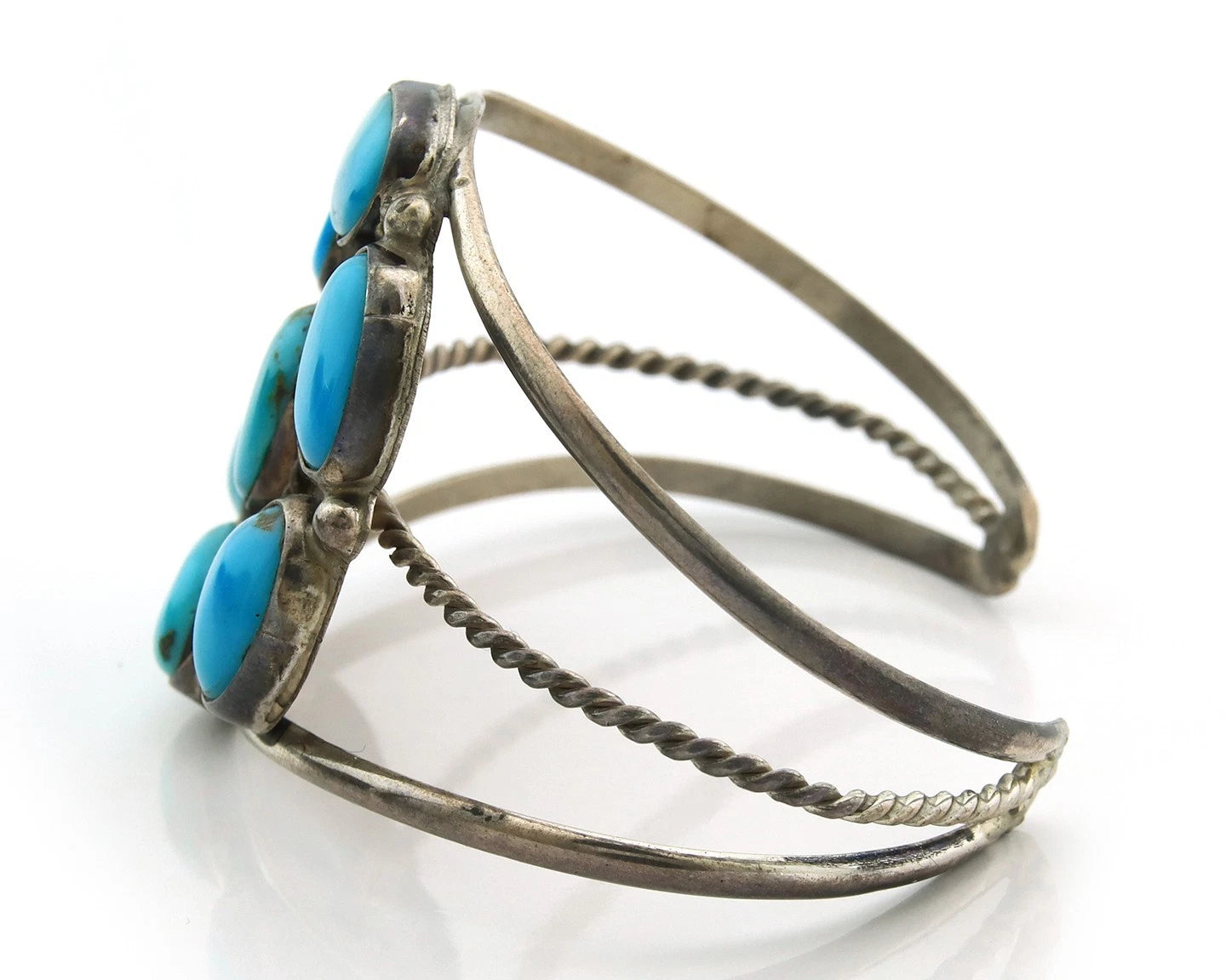 Navajo Cuff Bracelet Sterling Silver Turquoise Vintage Signed BJ