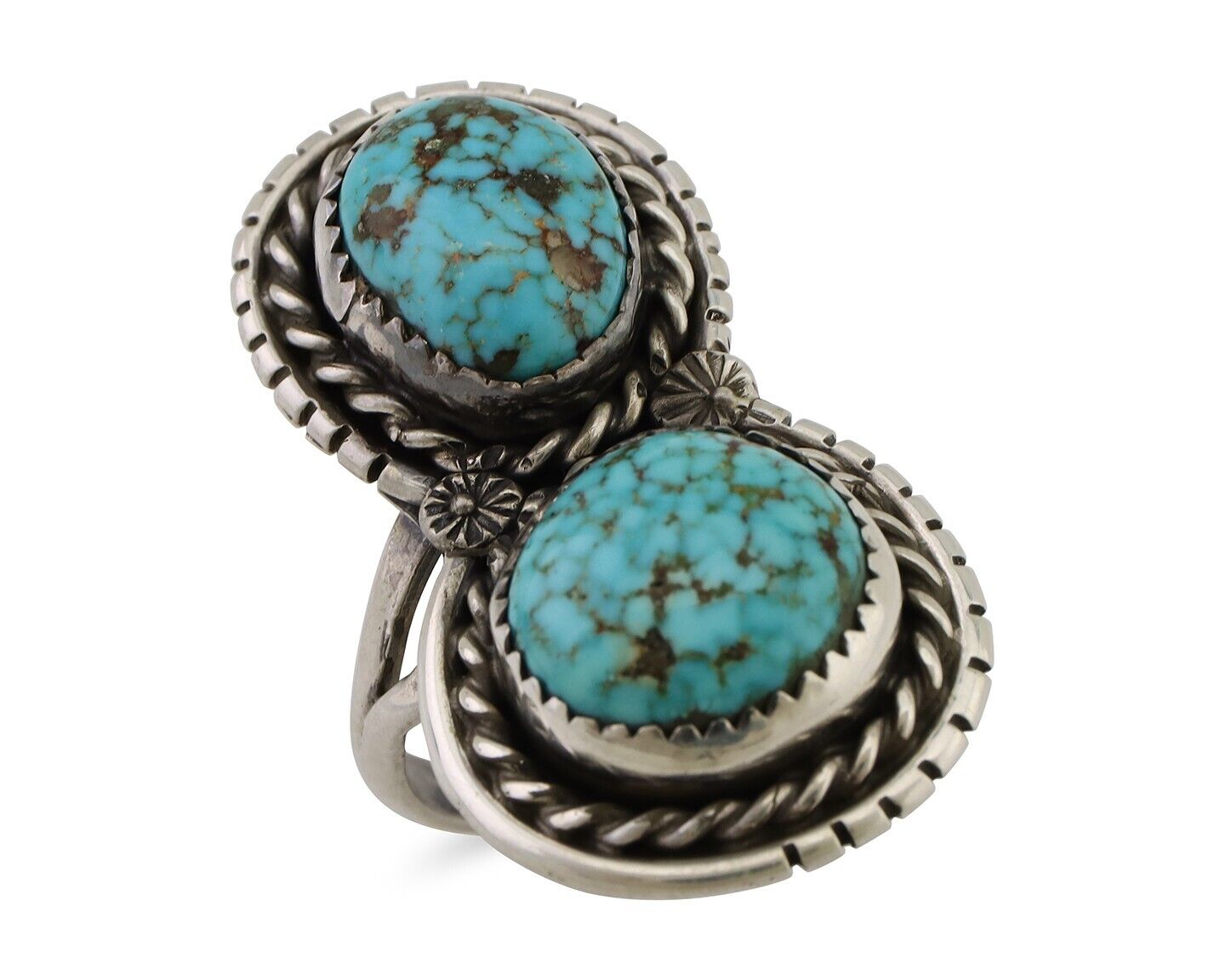 Navajo Ring 925 Silver Natural Spiderweb Turquoise Signed Tom Willeto C.80's