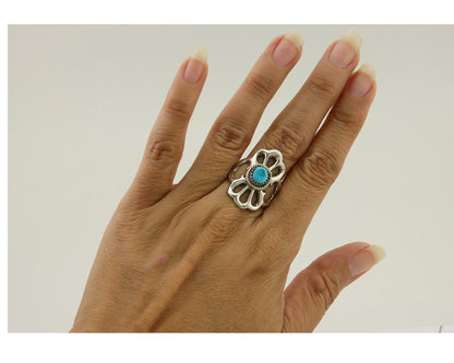 Navajo Sand Cast Ring 925 Silver Sleeping Beauty Turquoise Artist C.80's