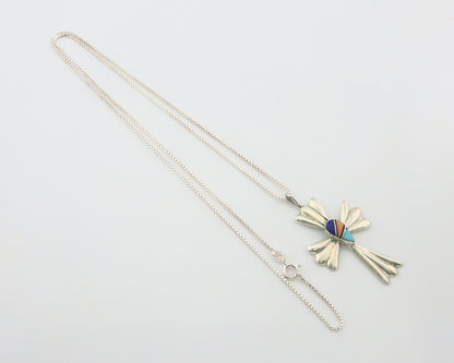 Navajo Cross Necklace Sterling Silver Authentic Natural Gemstones Signed M