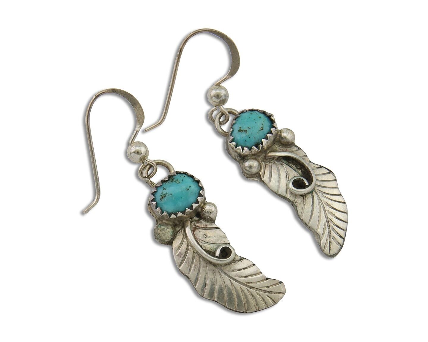 Navajo Dangle Earrings 925 Silver Natural Turquoise Artist Signed JB C.80's