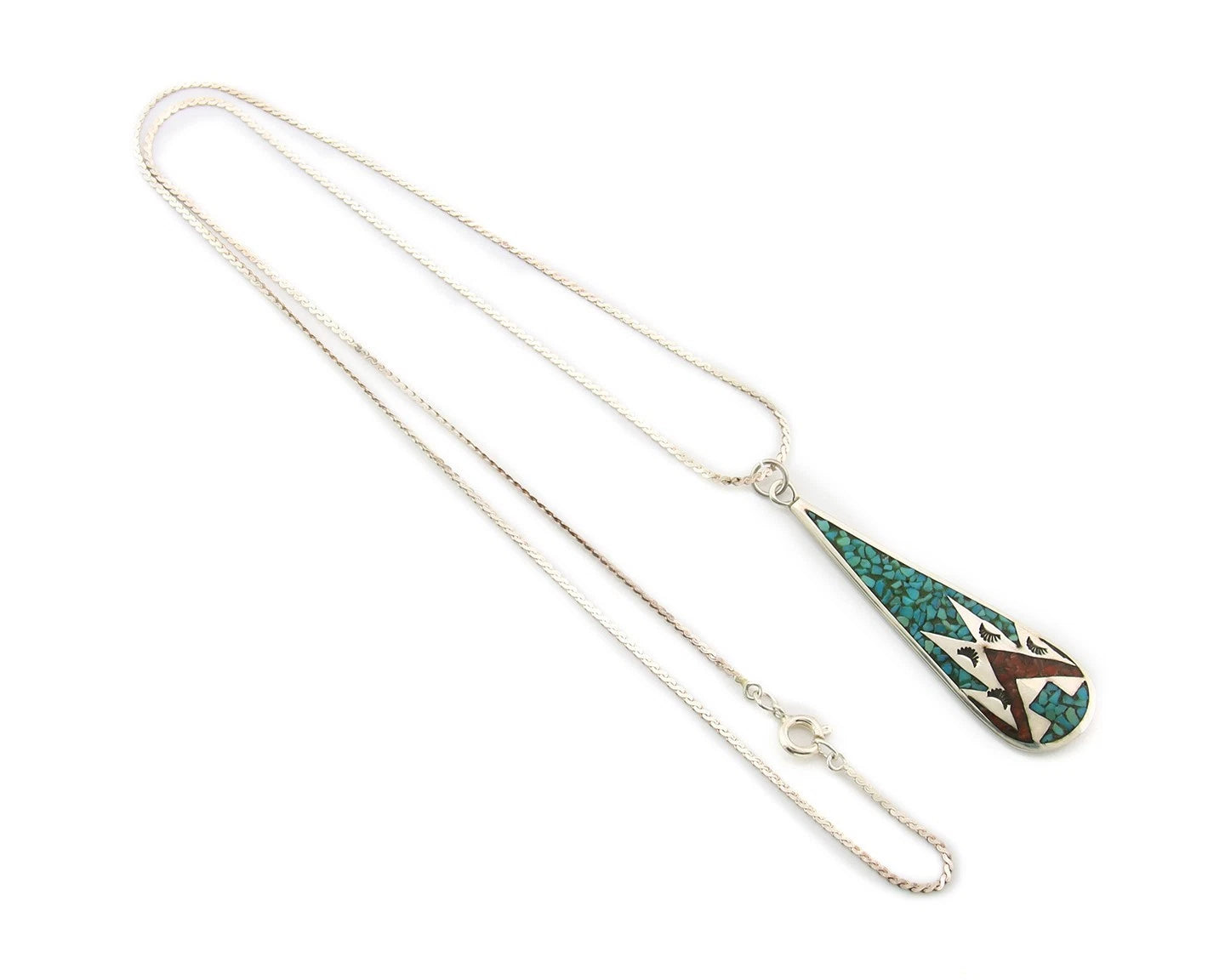 Navajo Necklace Sterling Silver Authentic Inlaid Gemstone Native American