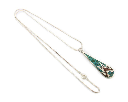Navajo Necklace Sterling Silver Authentic Inlaid Gemstone Native American