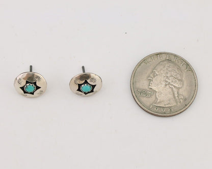 Navajo Handmade Earrings 925 Silver Natural Turquoise Native Artist C.80's