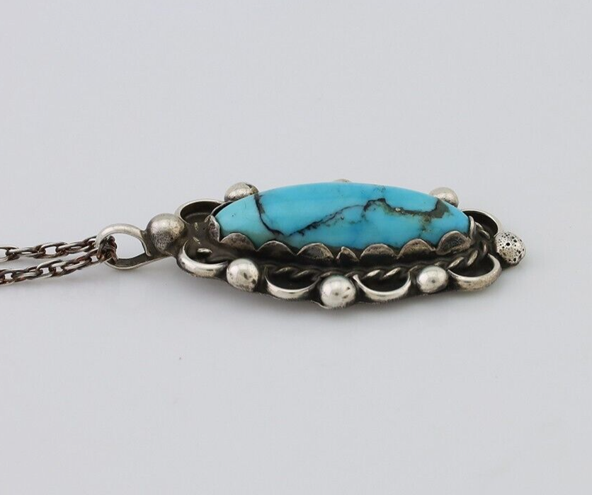 Navajo Necklace 925 Silver Natural Turquoise Artist Signed BEG C.90s