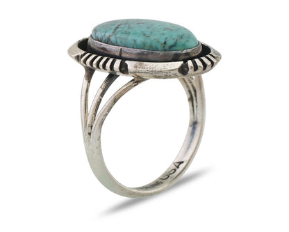 Navajo Ring 925 Silver Kingman Turquoise Native American Artist Size 8.0 C.80's