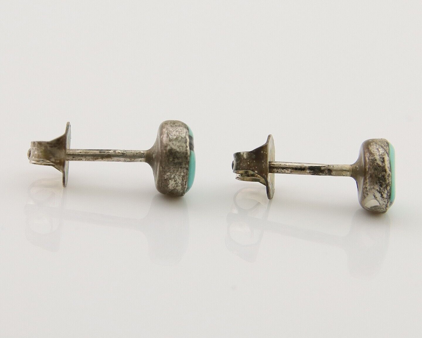 Navajo Earrings 925 Silver Inlaid Natural Turquoise Native American Artist C.80s