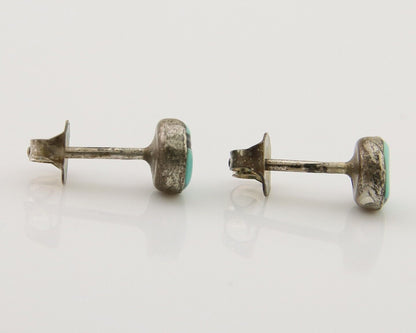Navajo Earrings 925 Silver Inlaid Natural Turquoise Native American Artist C.80s