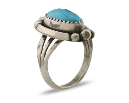 Navajo Ring 925 Silver Sleeping Beauty Turquoise Artist Signed SC C.80's