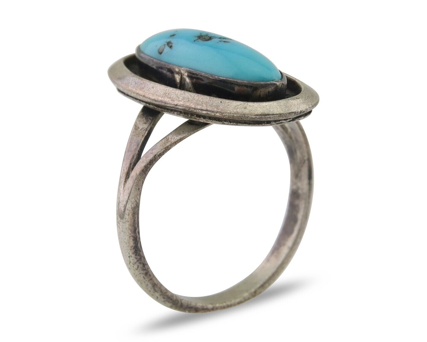 Navajo Ring 925 Silver Sleeping Beauty Turquoise Native American Artist C.80's