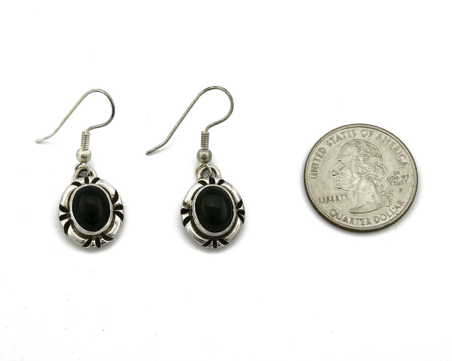 Navajo Hand Stamped Natural Mined Black Onyx .925 SOLID Silver Dangle Earrings