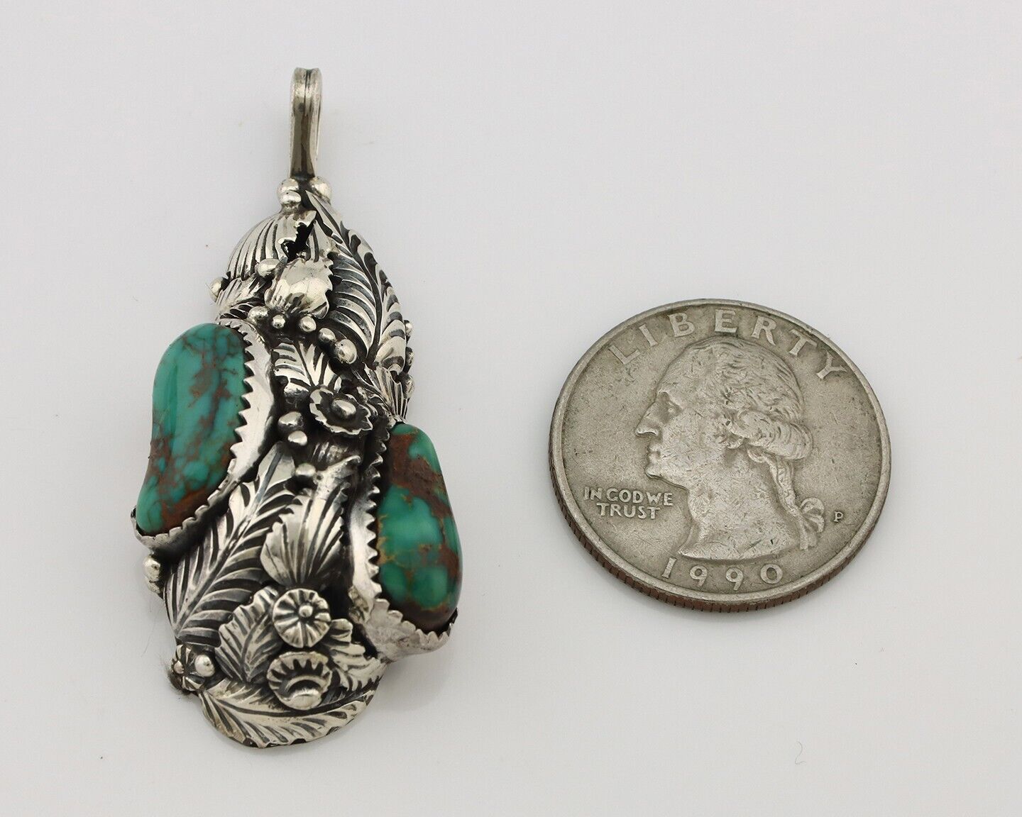 Navajo Pendant 925 Silver Natural Mined High Grade Turquoise Signed Tom Willeto