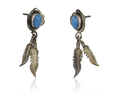 Navajo Earrings 925 Silver Blue Denim Lapis Native American Artist C.80's