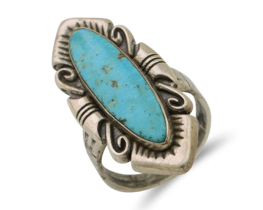 Navajo Ring 925 Silver Natural Blue Turquoise Native Artist Size 8.0 C.80's