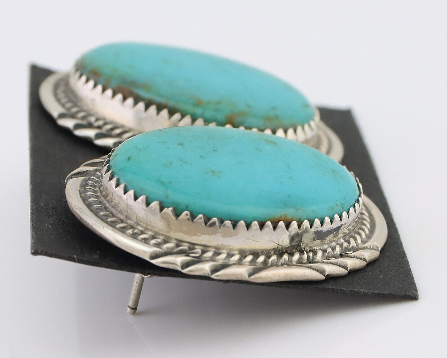 Navajo Dangle Earrings 925 Silver Kingman Turquoise Artist Signed Begay C.80's