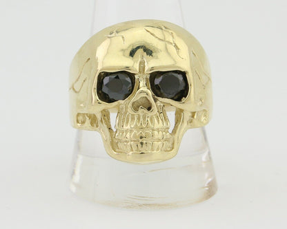 Men 14k SOLID Gold Skull Ring Lab Created Black Onyx Eyes Size 12