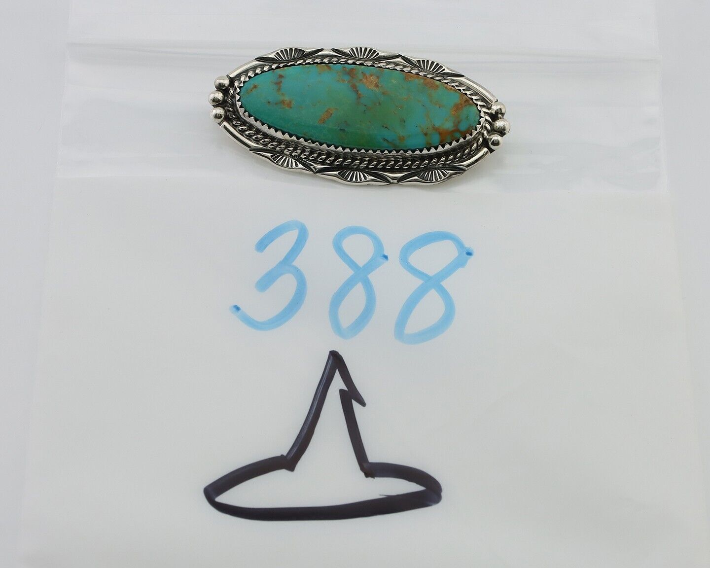 Navajo Pin Pendant 925 Silver Natural Kingman Turquoise Signed D C.80's