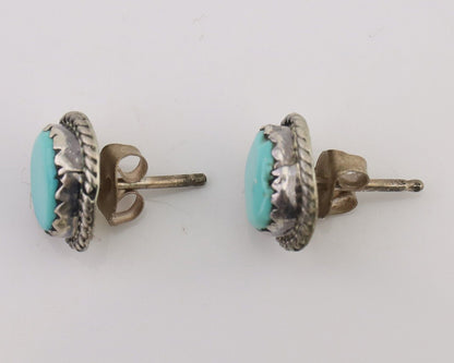 Navajo Earrings 925 Silver Natural Blue Turquoise Native American Artist C.80s