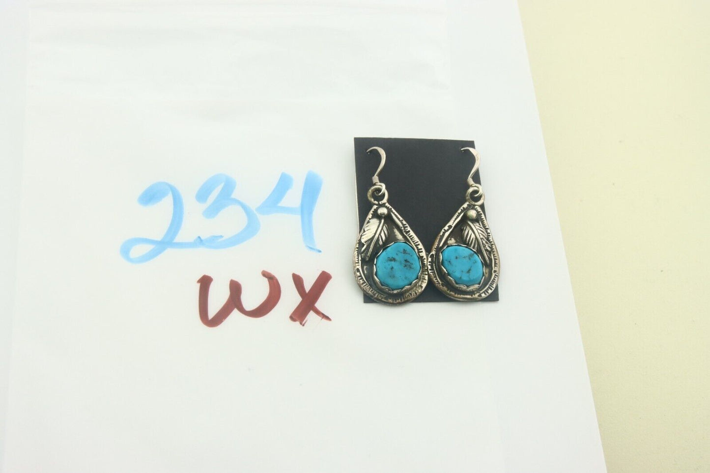 Navajo Earrings 925 Silver Natural Turquoise Native Artist MC C.80's