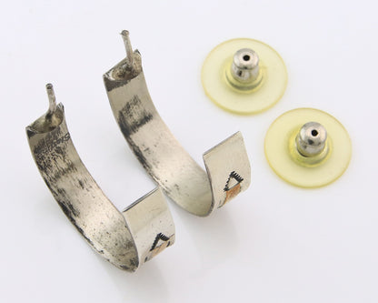 Navajo Earrings Sterling Silver & Gold Vintage Handmade