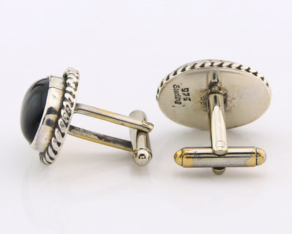 Navajo Cufflinks 925 Silver Native American Artist Natural Onyx C.80's