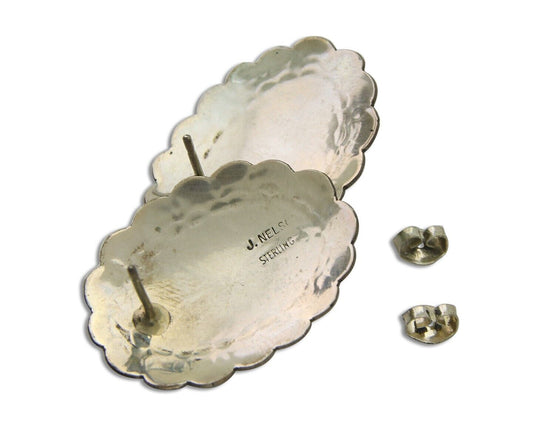 Navajo Earrings 925 Silver Natural Turquoise Artist Signed J Nelson C80s