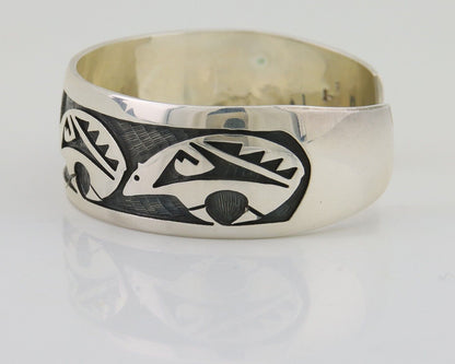 Hopi Spirit Bear Cuff Bracelet Signed Floyd Namingha 925 Sterling Silver