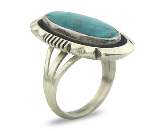 Navajo Ring 925 Sterling Turquoise Handmade Native Artist C.80's Size 7.25
